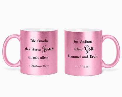 Erster und letzer Bibelvers - Glitzertasse