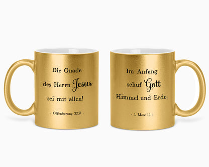 Erster und letzer Bibelvers - Glitzertasse