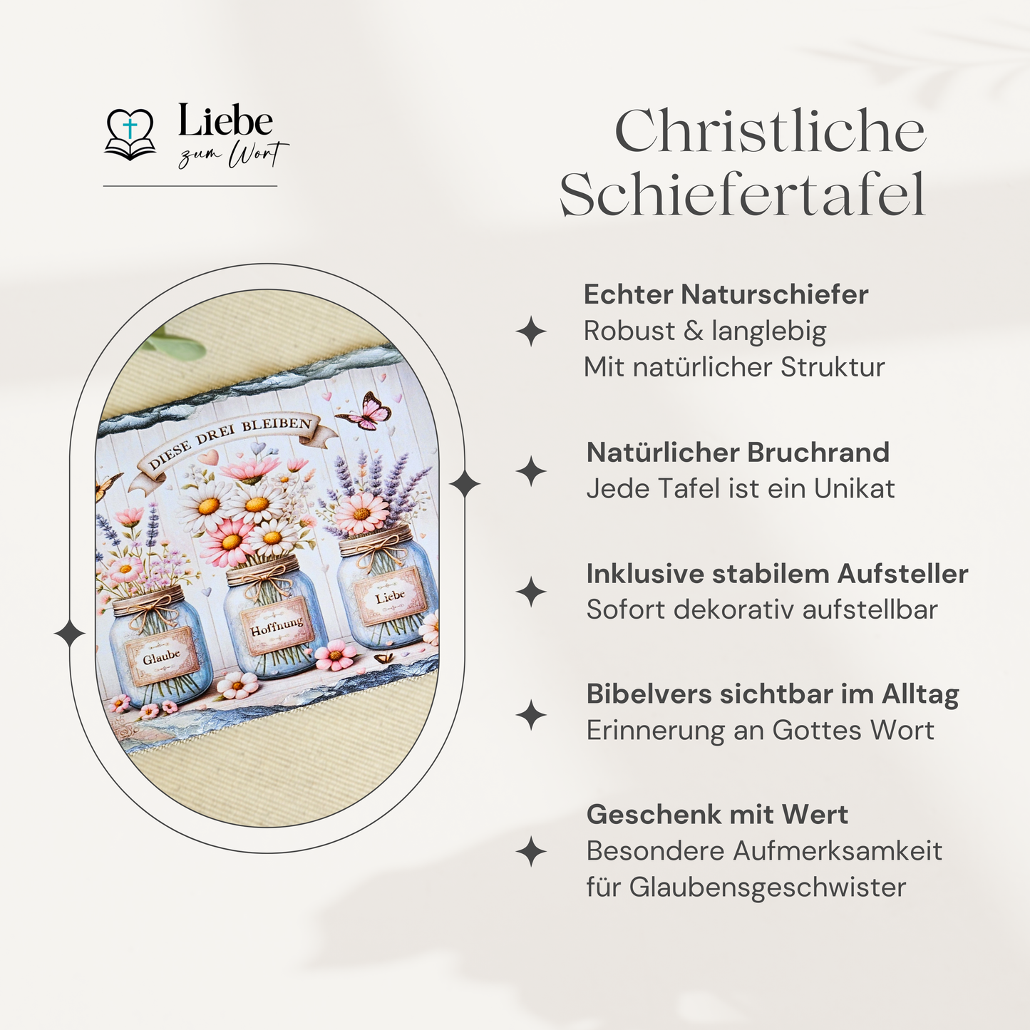 Diese drei bleiben, Glaube, Hoffnung, Liebe - Klein (10x15 cm)