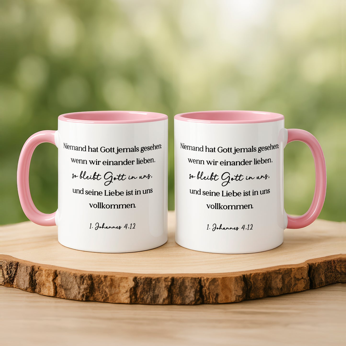 Tasse mit Bibelvers 1. Johannes 4,12